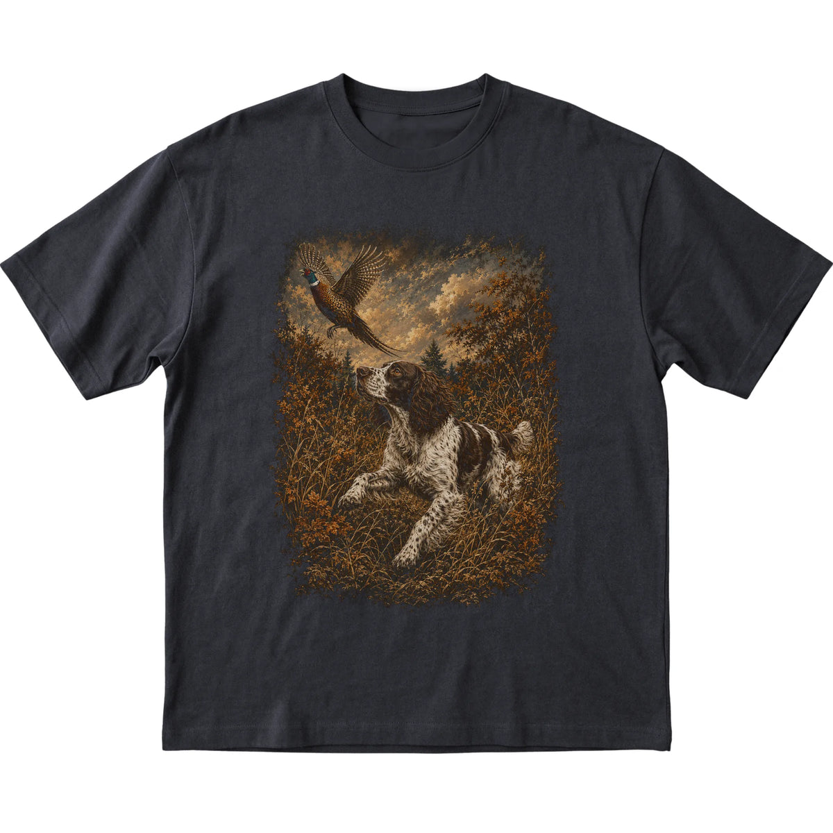Springer Spaniel Pheasant Hunting T-Shirt in Black