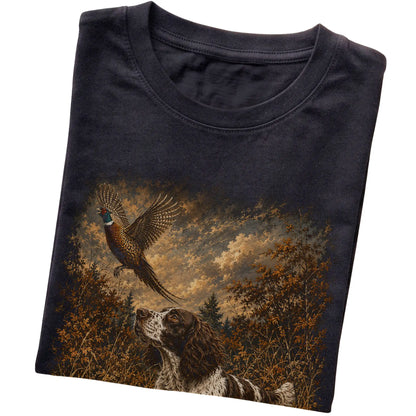 Springer Spaniel Pheasant Hunting T-Shirt in Black