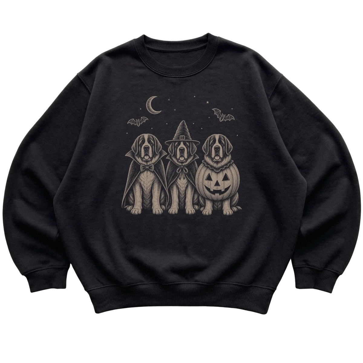 Black St Bernard Halloween Costume sweatshirt, flat view