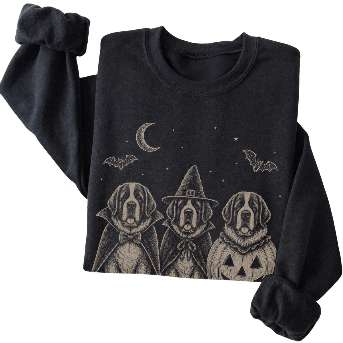 Black St Bernard Halloween Costume sweatshirt, folded view