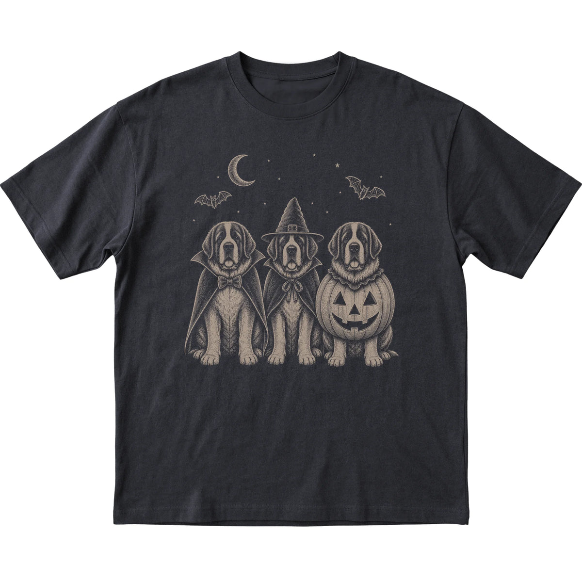 Black St Bernard Halloween Costume T-shirt, flat view