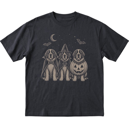 Black St Bernard Halloween Costume T-shirt, flat view