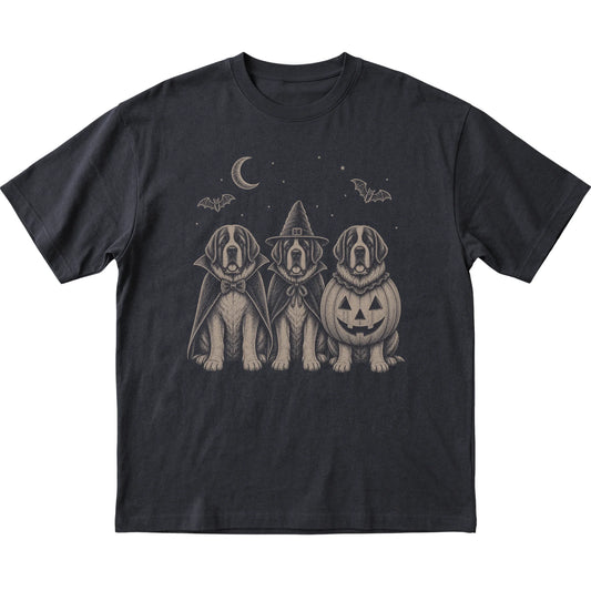 Black St Bernard Halloween Costume T-shirt, flat view