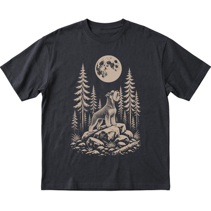 Close view of Standard Schnauzer Howling at the Moon artwork on Black softstyle T-shirt