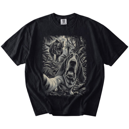 T-Rex Selfie Bloodhound Comfort Colors 1717 T-Shirt in Black, flat lay