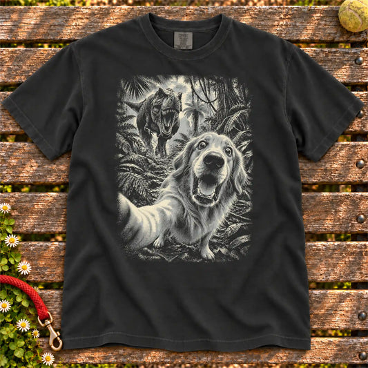 Golden Retriever T-Rex Selfie Comfort Colors T-shirt in Black