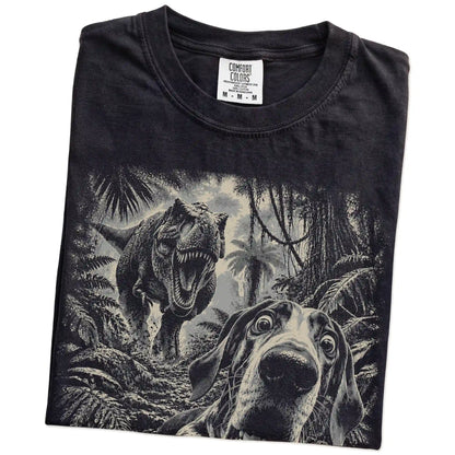 T-Rex Selfie Great Dane Comfort Colors 1717 T-Shirt in Black, folded detail