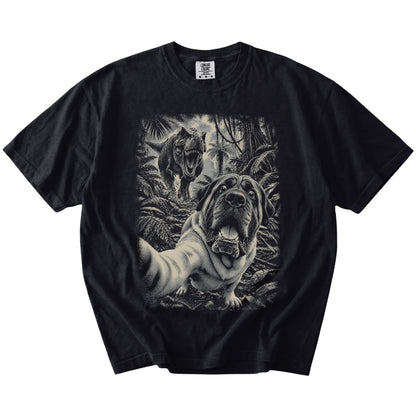 T-Rex Selfie Mastiff Comfort Colors 1717 T-Shirt in Black, flat lay