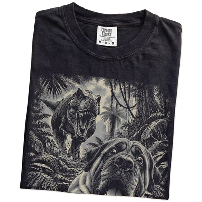 T-Rex Selfie Mastiff Comfort Colors 1717 T-Shirt in Black, folded detail