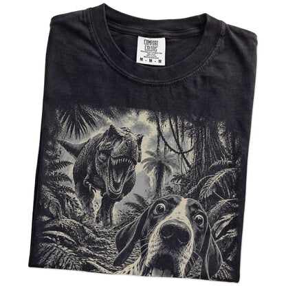 T-Rex Selfie Pointer Comfort Colors 1717 T-Shirt in Black, folded detail