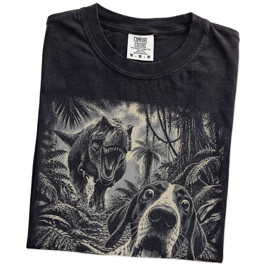 T-Rex Selfie Pointer Comfort Colors 1717 T-Shirt in Black, folded detail