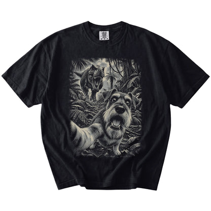 T-Rex Selfie Schnauzer Comfort Colors 1717 T-Shirt in Black, flat lay