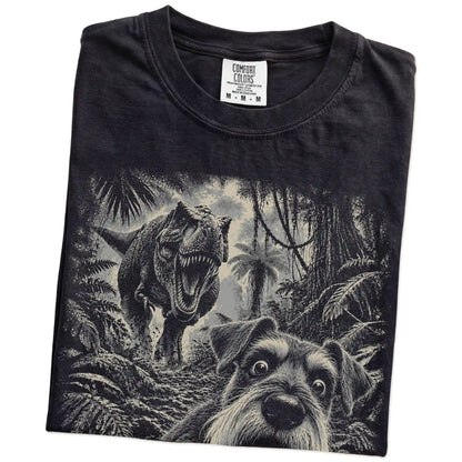 T-Rex Selfie Schnauzer Comfort Colors 1717 T-Shirt in Black, folded detail