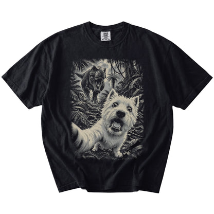 T-Rex Selfie Westie Comfort Colors 1717 T-Shirt in Black, flat lay