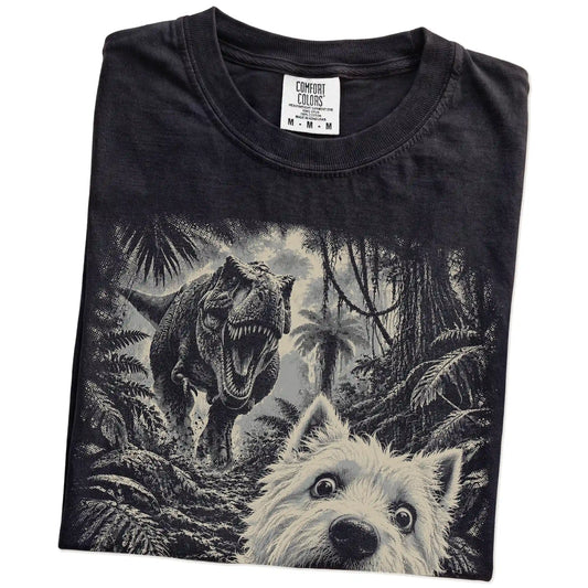 T-Rex Selfie Westie Comfort Colors 1717 T-Shirt in Black, folded detail