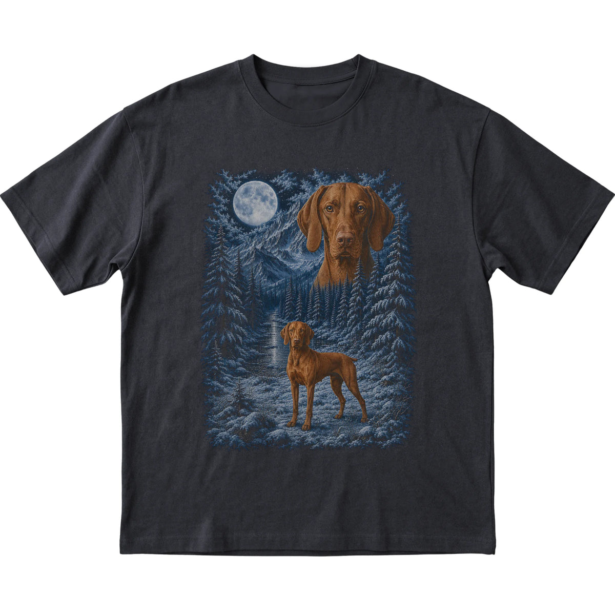 Vizsla Forest Moon T-Shirt in Black
