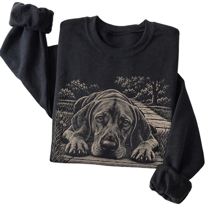 Vizsla Karma crewneck sweatshirt in Black — Folded Detail