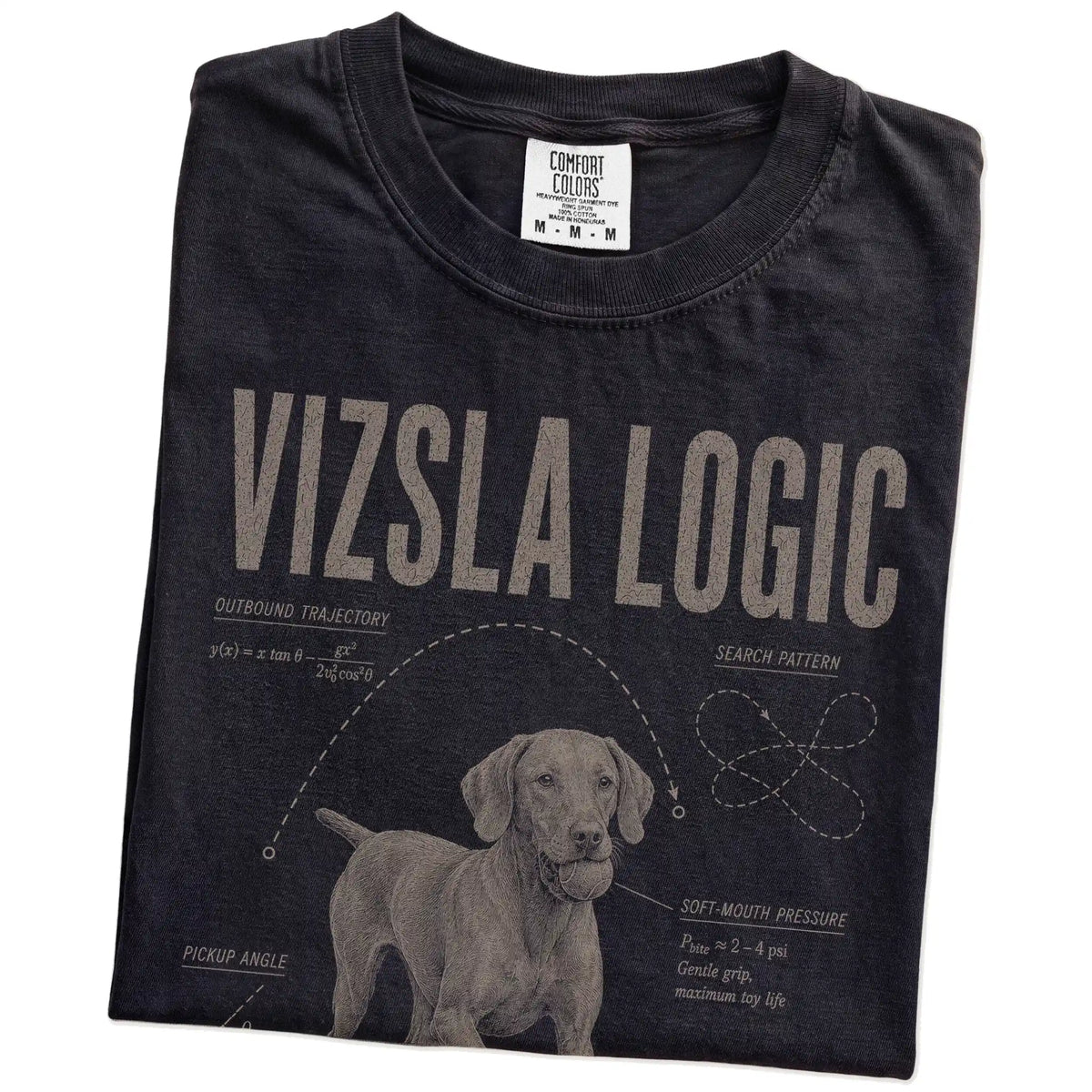 Folded Black Vizsla Logic T-Shirt showing the graphic