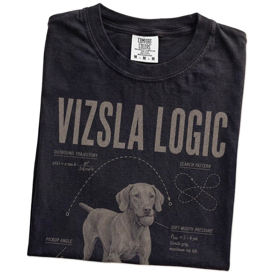 Folded Black Vizsla Logic T-Shirt showing the graphic