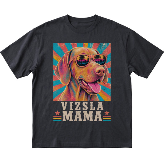 Retro Vizsla Mama design on a Black softstyle T-shirt