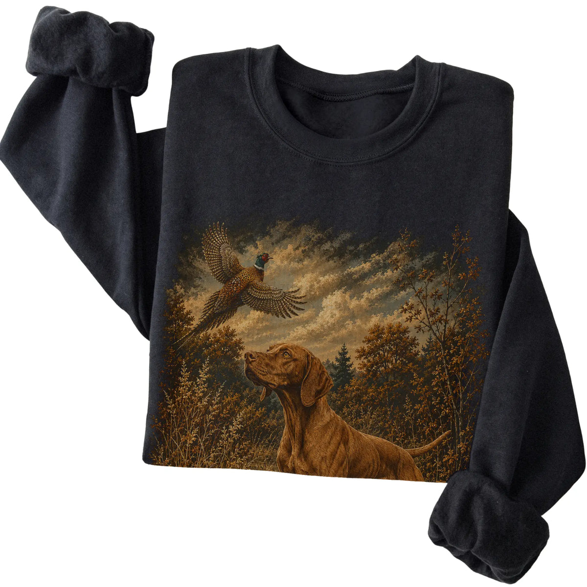 Vizsla Pheasant Hunting Sweatshirt in Black
