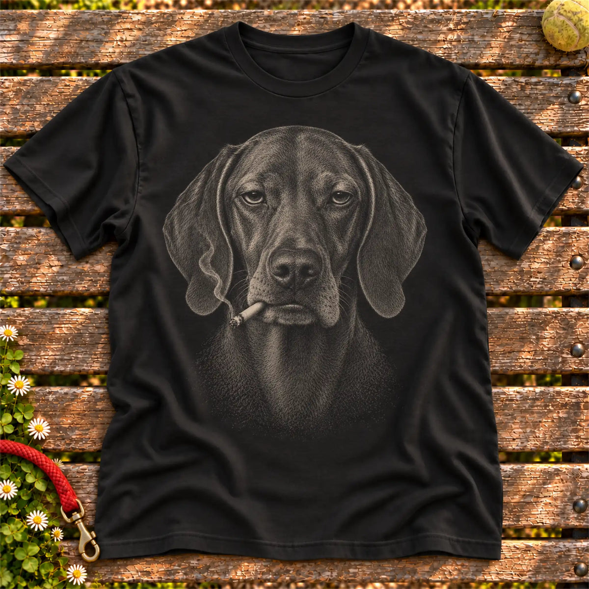 Vizsla smoking design on a Black t-shirt