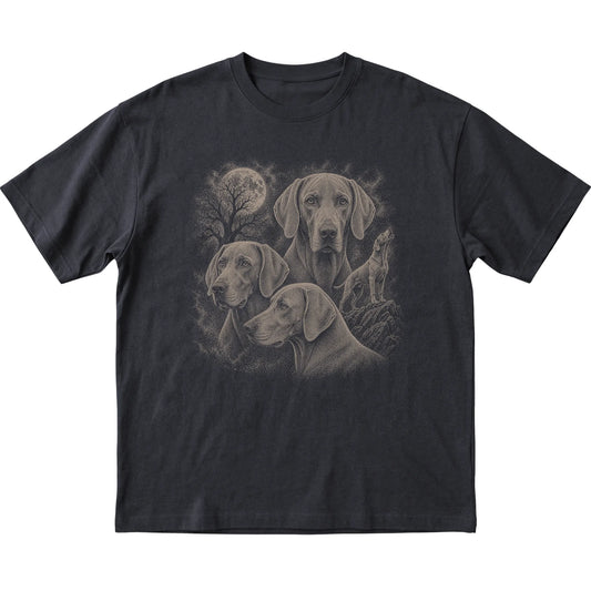 Weimaraner 90s Moon T-Shirt in Black — flat lay