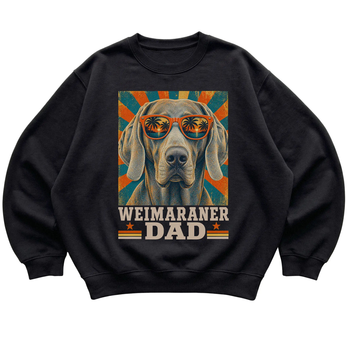 Retro Weimaraner Dad design on a Black crewneck sweatshirt