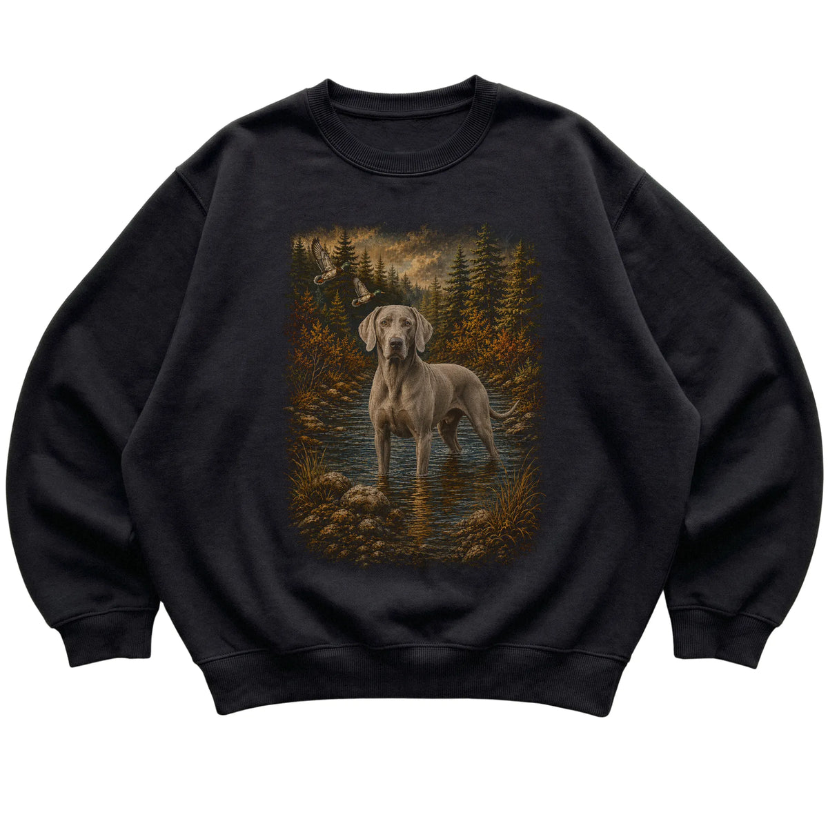 Weimaraner Duck Hunting Sweatshirt in Black