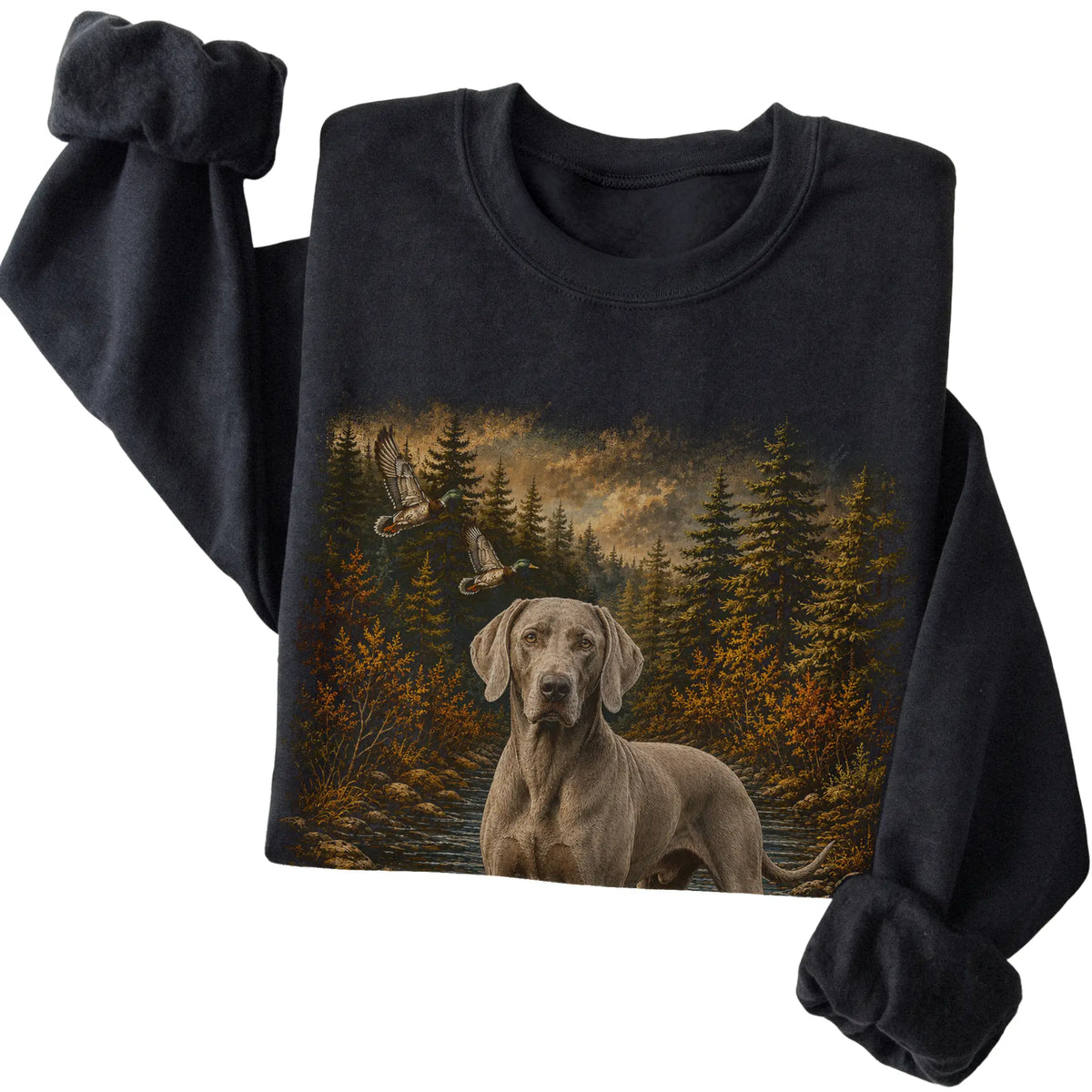Weimaraner Duck Hunting Sweatshirt in Black