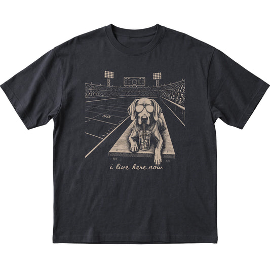 Black Weimaraner Football Tailgate T-shirt, laid flat