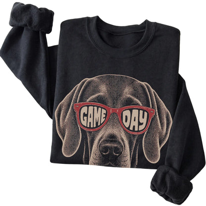 Weimaraner Game Day design on a Black sweatshirt, folded view