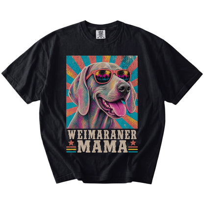 Retro Weimaraner Mama design on a Black Comfort Colors T-shirt