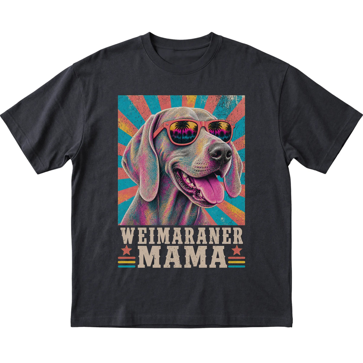 Retro Weimaraner Mama design on a Black softstyle T-shirt