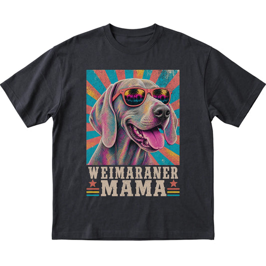 Retro Weimaraner Mama design on a Black softstyle T-shirt