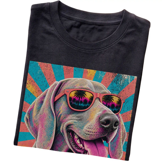Folded Black softstyle T-shirt with a Retro Weimaraner Mama design