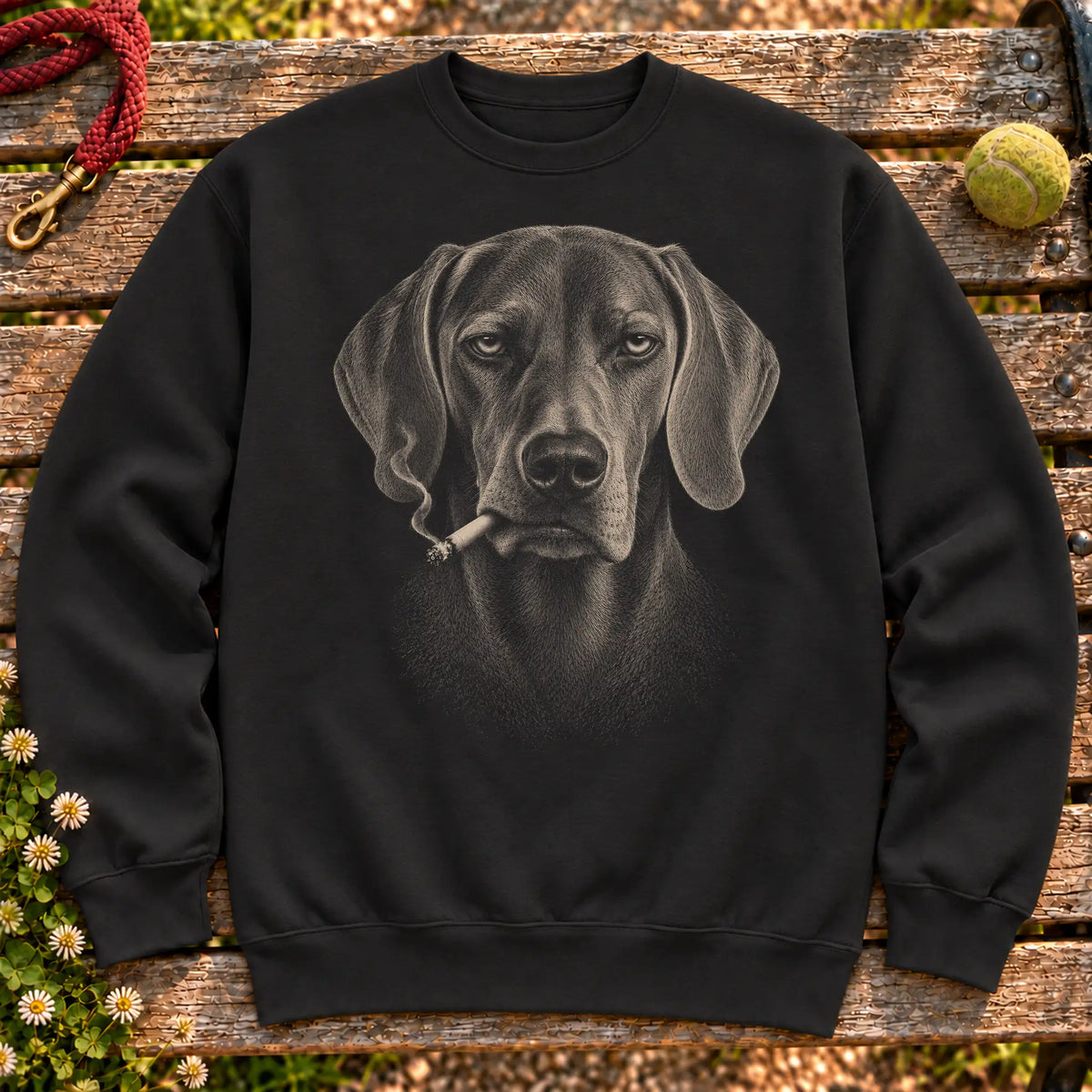 Weimaraner smoking design on a Black sweatshirt
