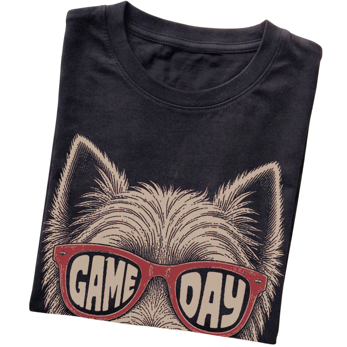 Westie Game Day design on a Black t-shirt, folded view