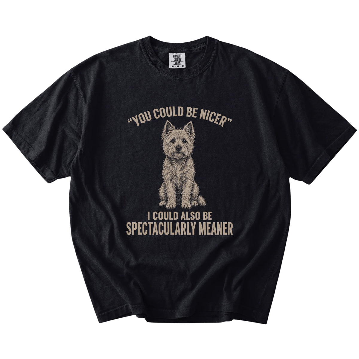 Westie Guard Dog T-Shirt in Black — flat lay