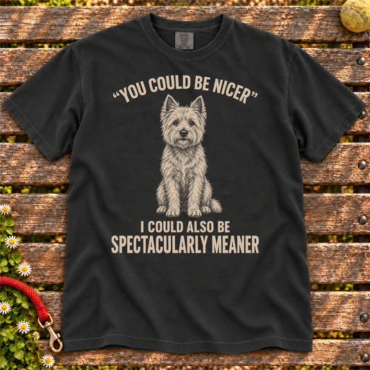 Westie Guard Dog design on a Black Comfort Colors T-shirt, shown flat