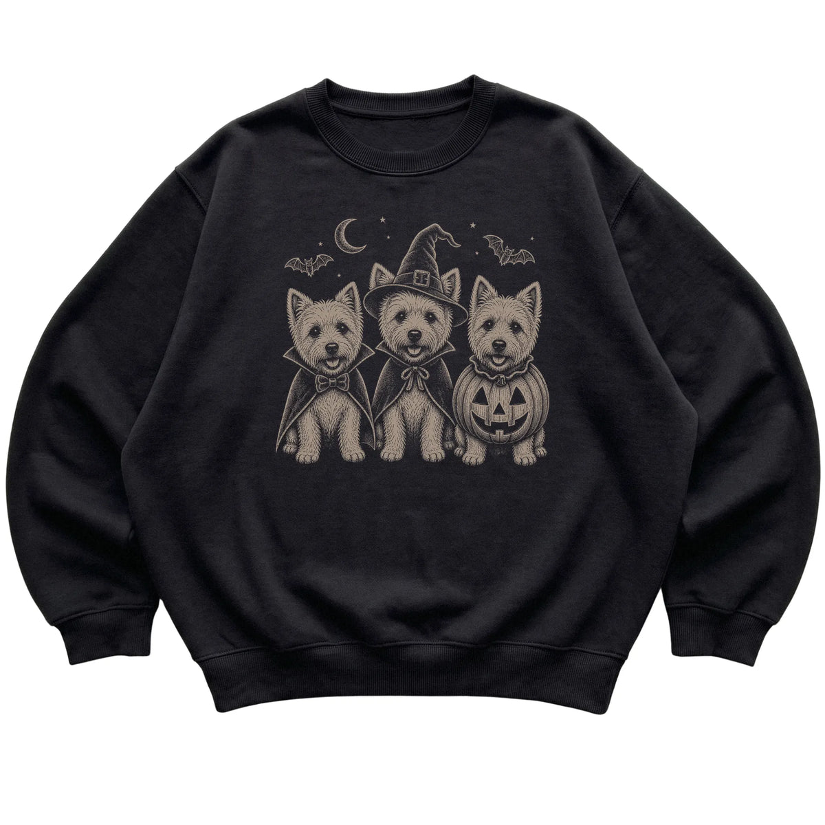 Black Westie Halloween Costume sweatshirt, flat view
