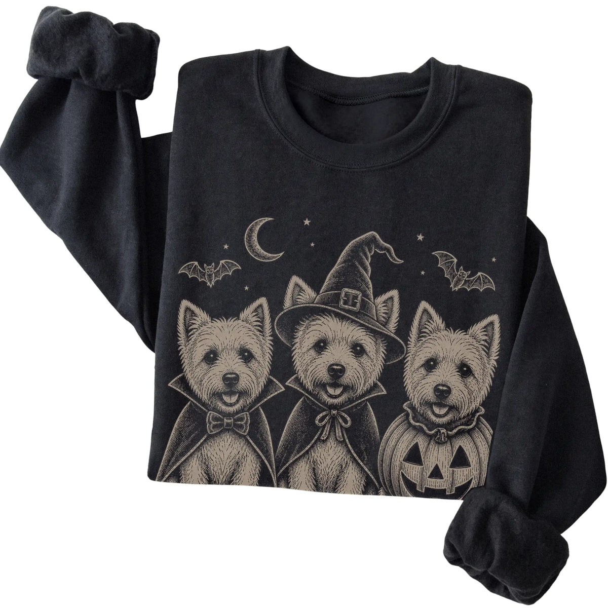 Black Westie Halloween Costume sweatshirt, folded view