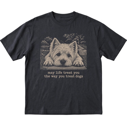 Westie Karma Softstyle T-shirt in Black — Flat Lay