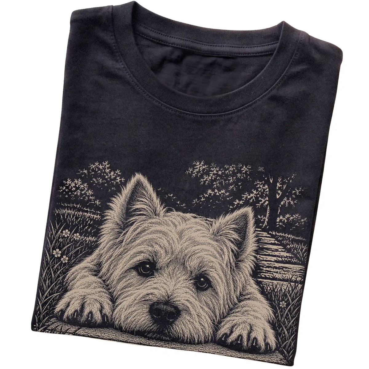 Westie Karma Softstyle T-shirt in Black — Folded Detail