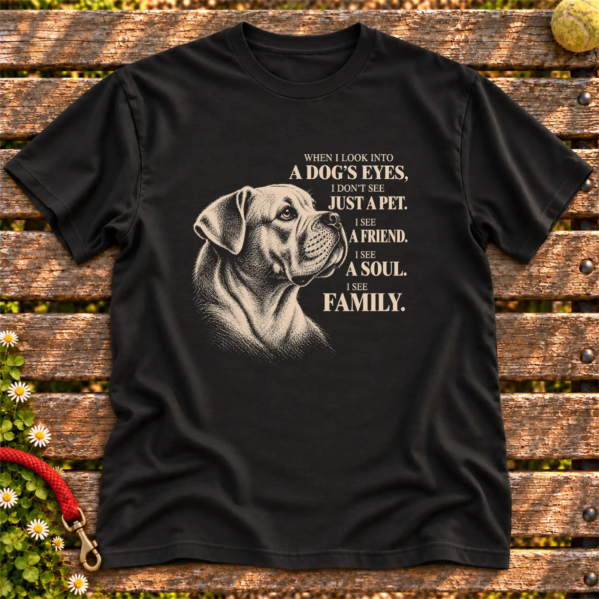 Black Gildan® Softstyle T-shirt featuring the American Bulldog More Than a Pet design.