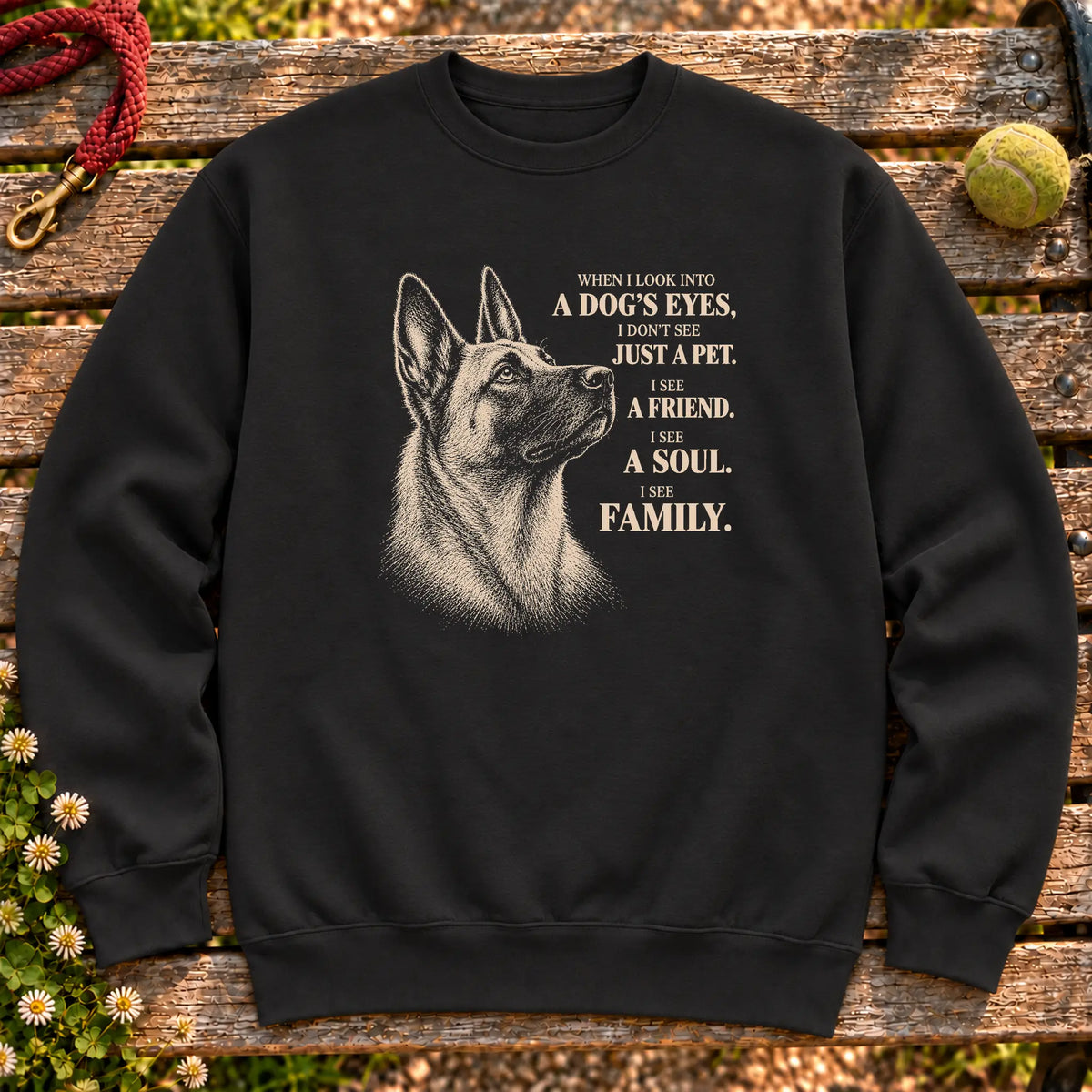 Black Gildan® crewneck sweatshirt featuring the Belgian Malinois More Than a Pet design.