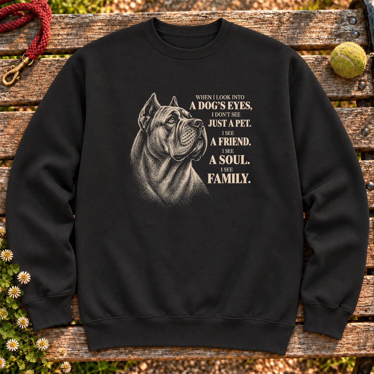 Black Gildan® crewneck sweatshirt featuring the Cane Corso More Than a Pet design.