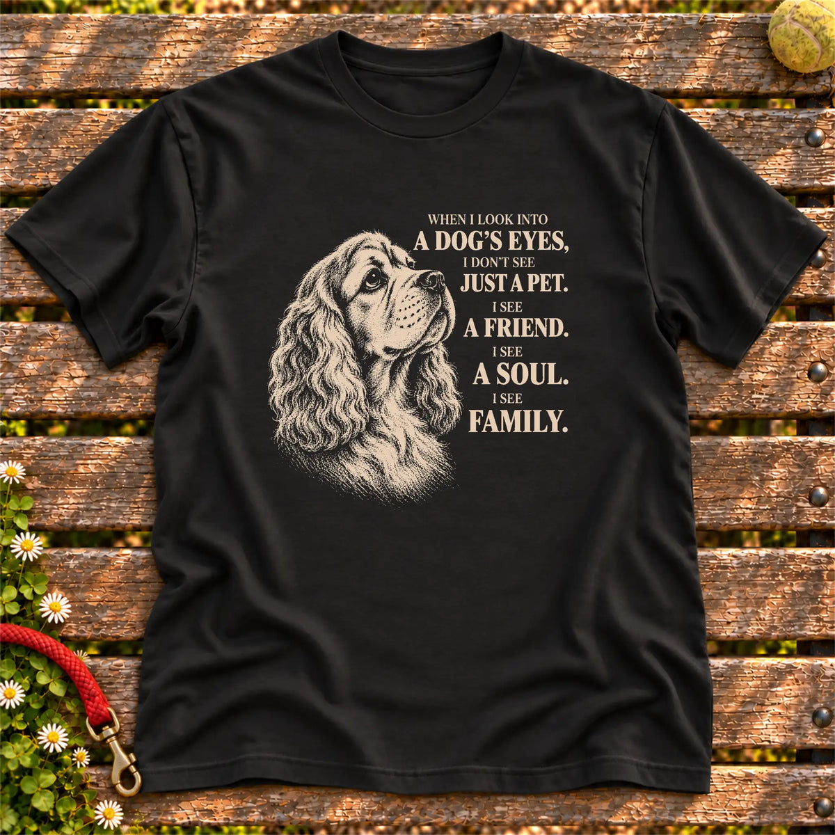 Black Gildan® Softstyle T-shirt featuring the Cocker Spaniel More Than a Pet design.