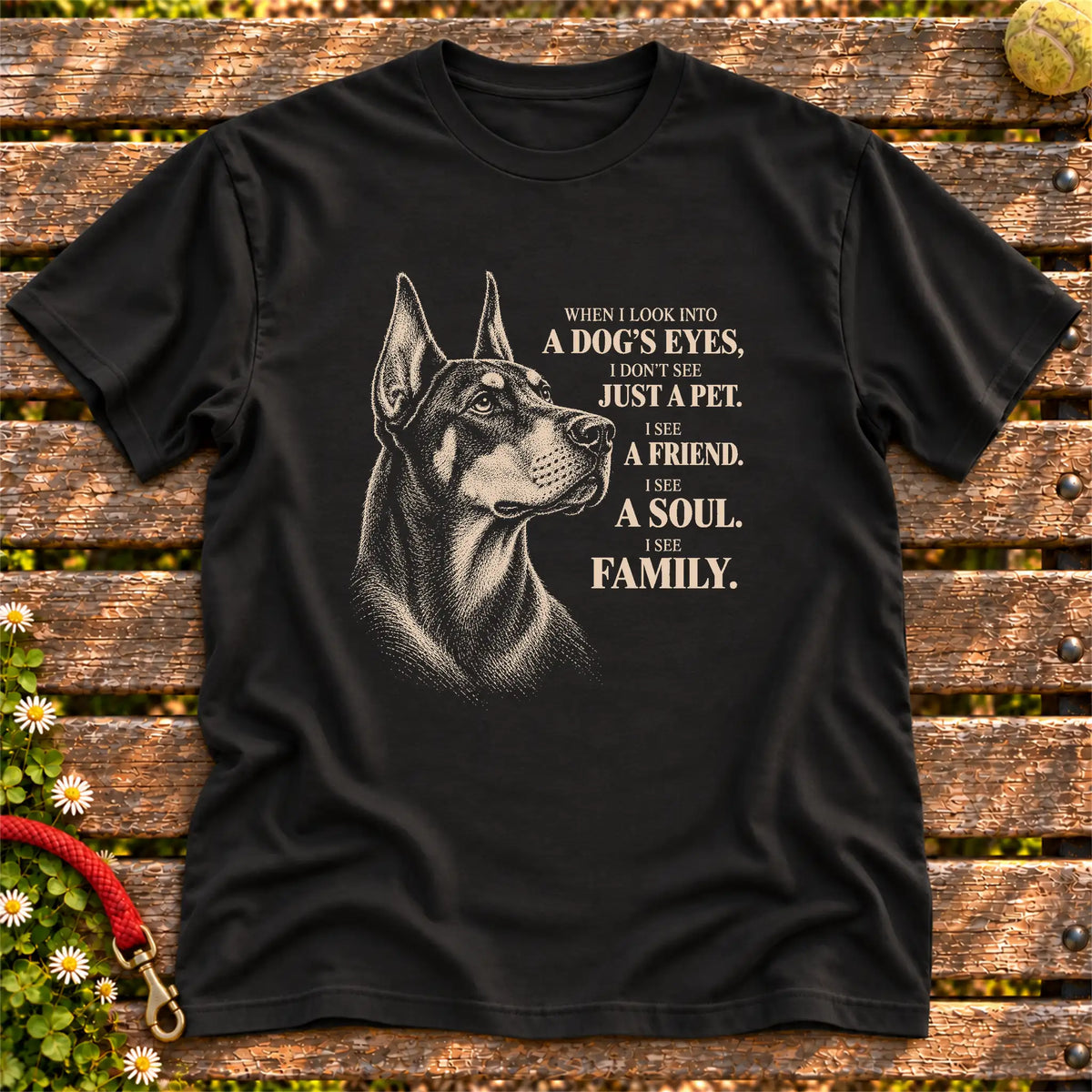 Black Gildan® Softstyle T-shirt featuring the Doberman More Than a Pet design.