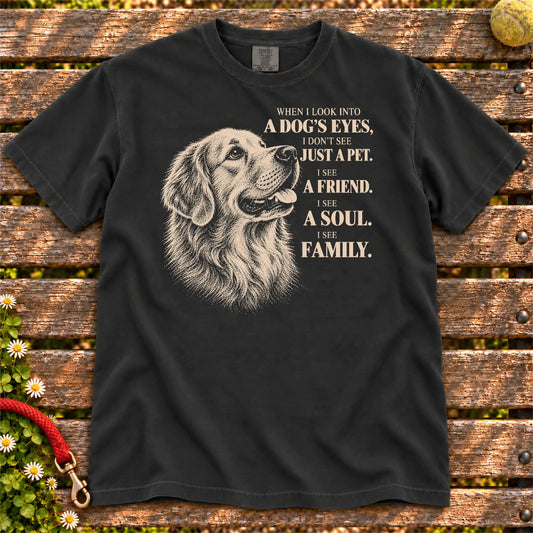 Black Comfort Colors® T-shirt featuring the Golden Retriever More Than a Pet design.